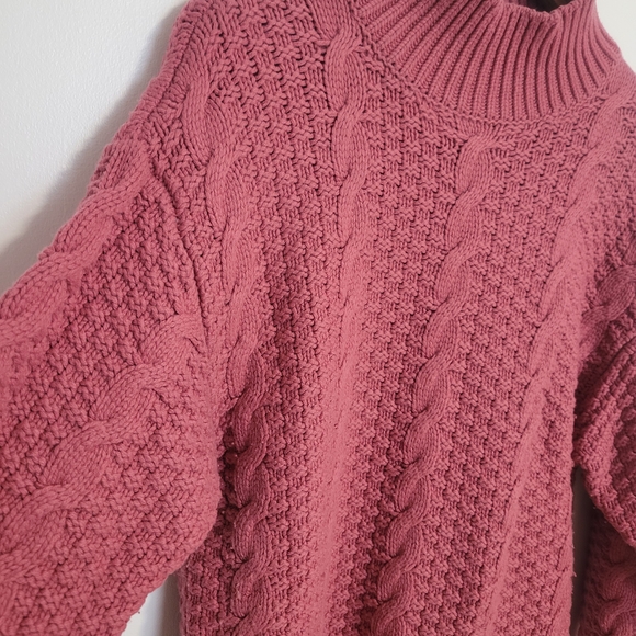 Wilfred Cable Knit Mock Turtleneck Sweater Dress Merino Wool Pink Size S Aritzia - Picture 2 of 8